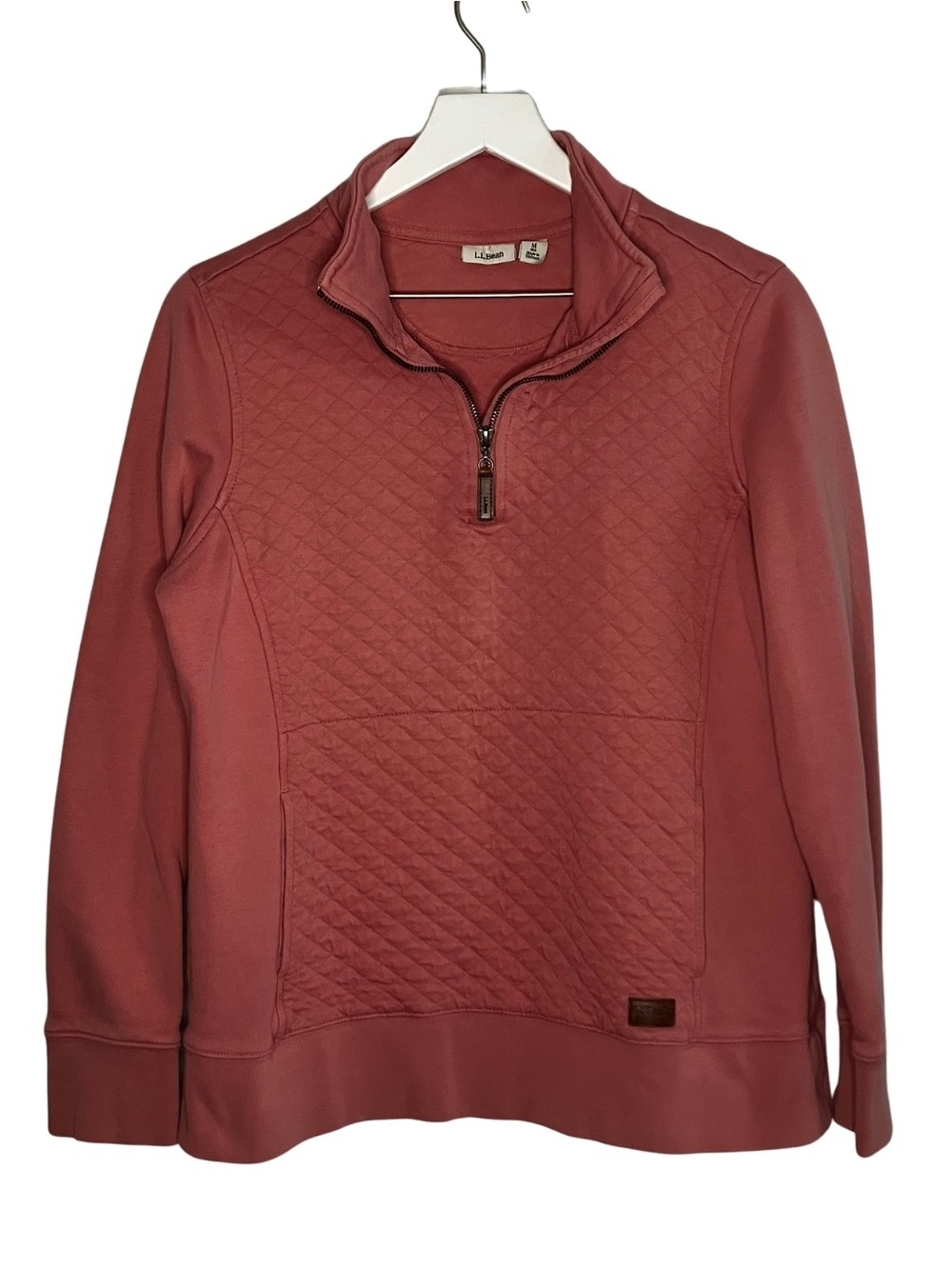 LL Bean Women’s Quilted Quarter Zip Pullover Sweatshirt‎ Mockneck Rose Pink M